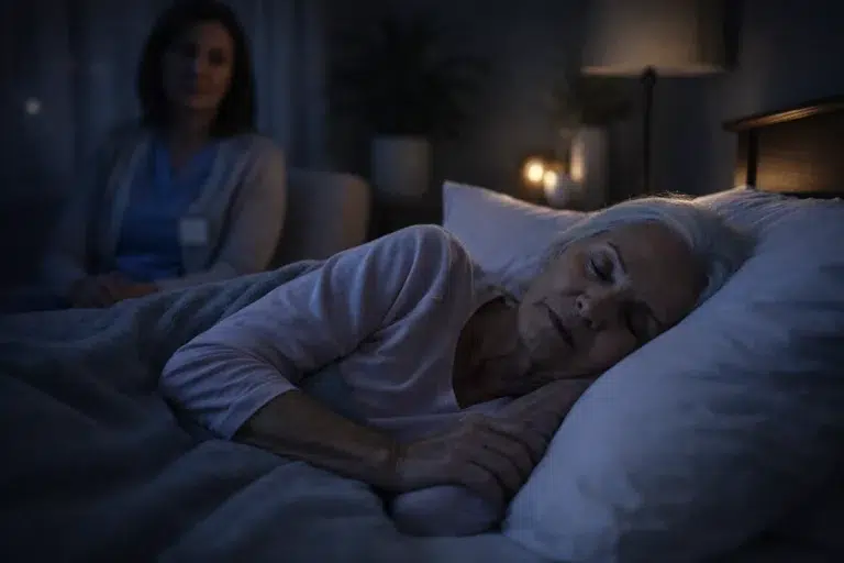 Caregiver providing overnight supervision for a senior receiving 24-hour home care in Texas